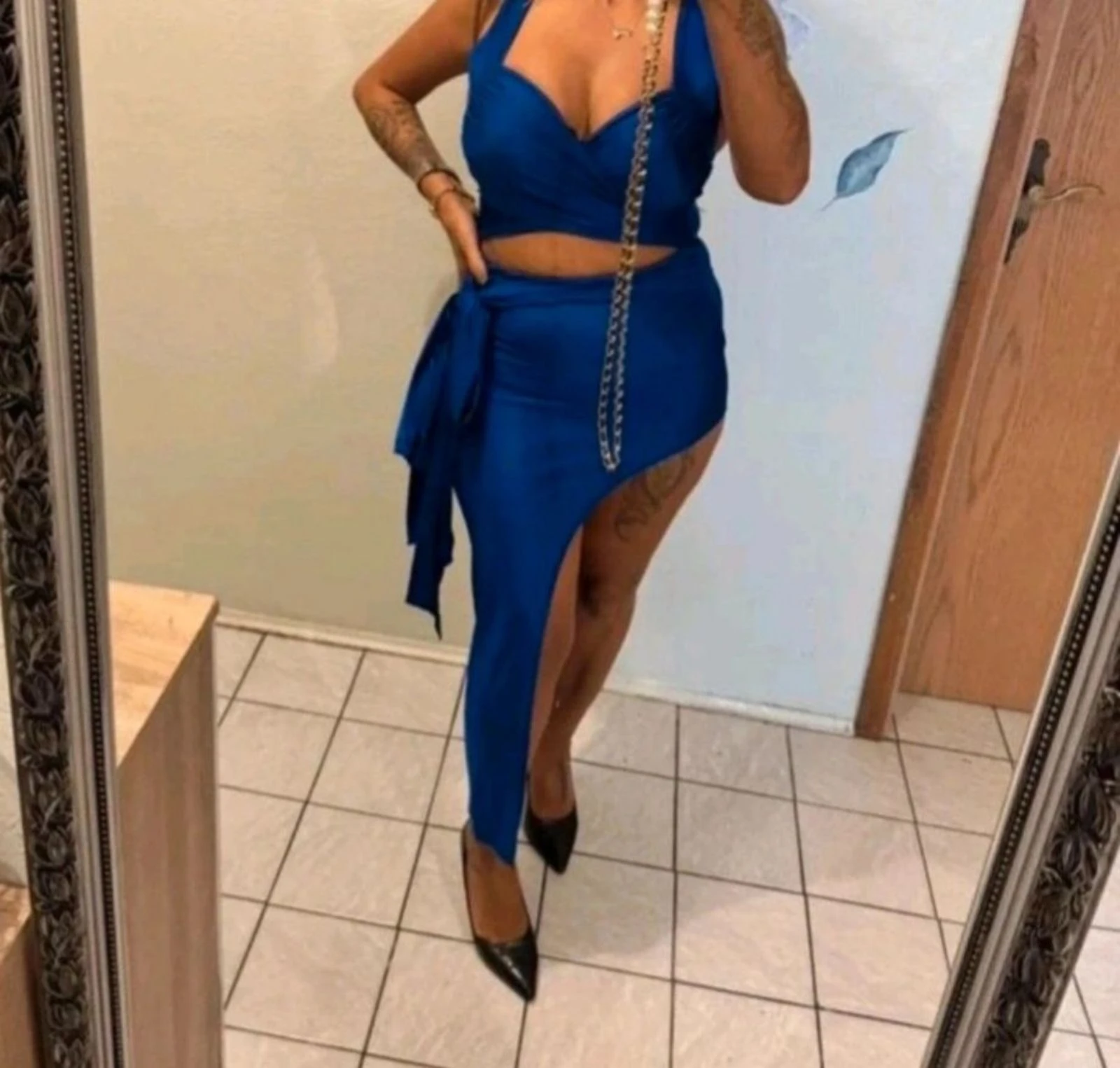 🏵mooi asymmetrisch lange blauwe jurk maat S🏵 – photo 2